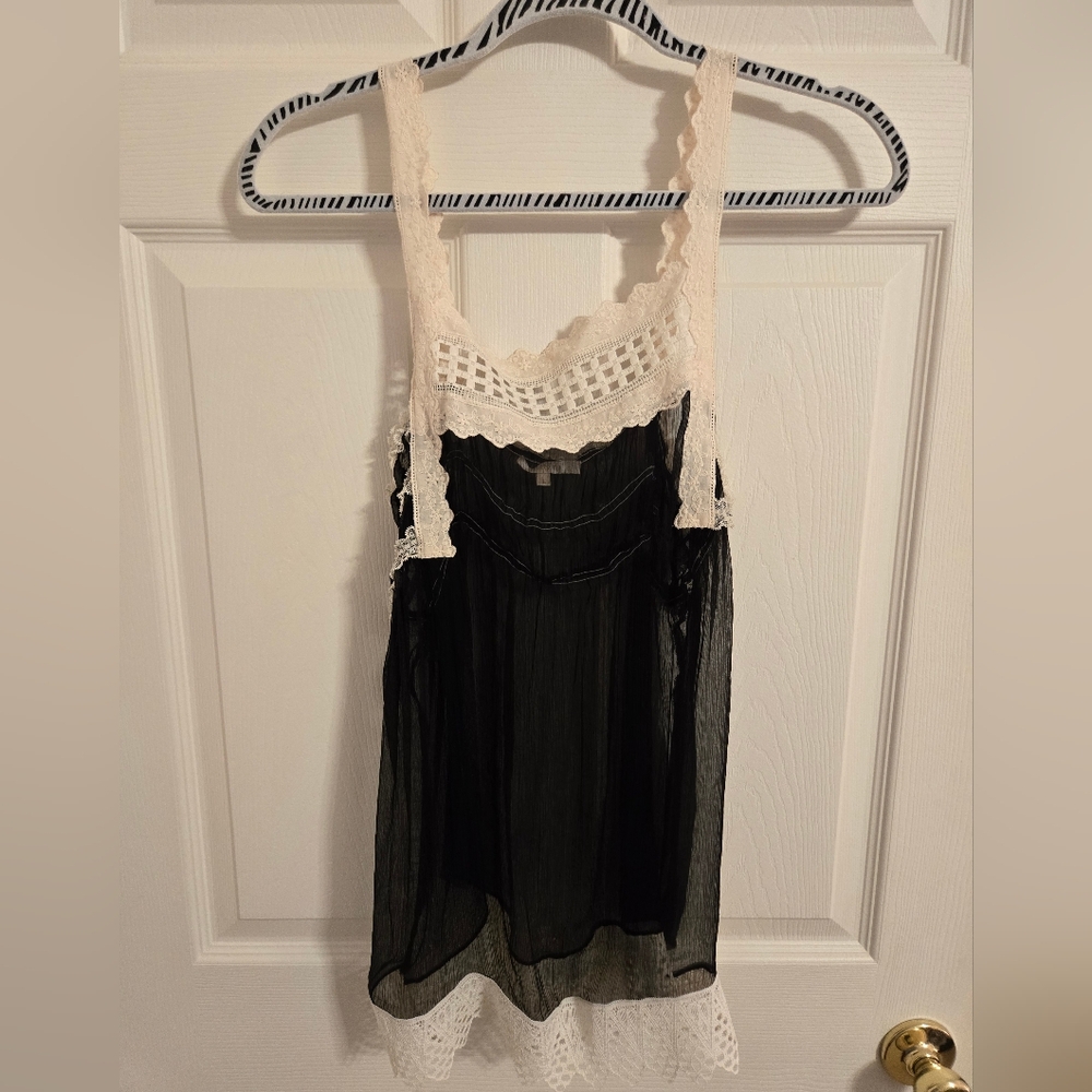 Black and White Lace Silk Sheer Camisole Size Large By Matty M